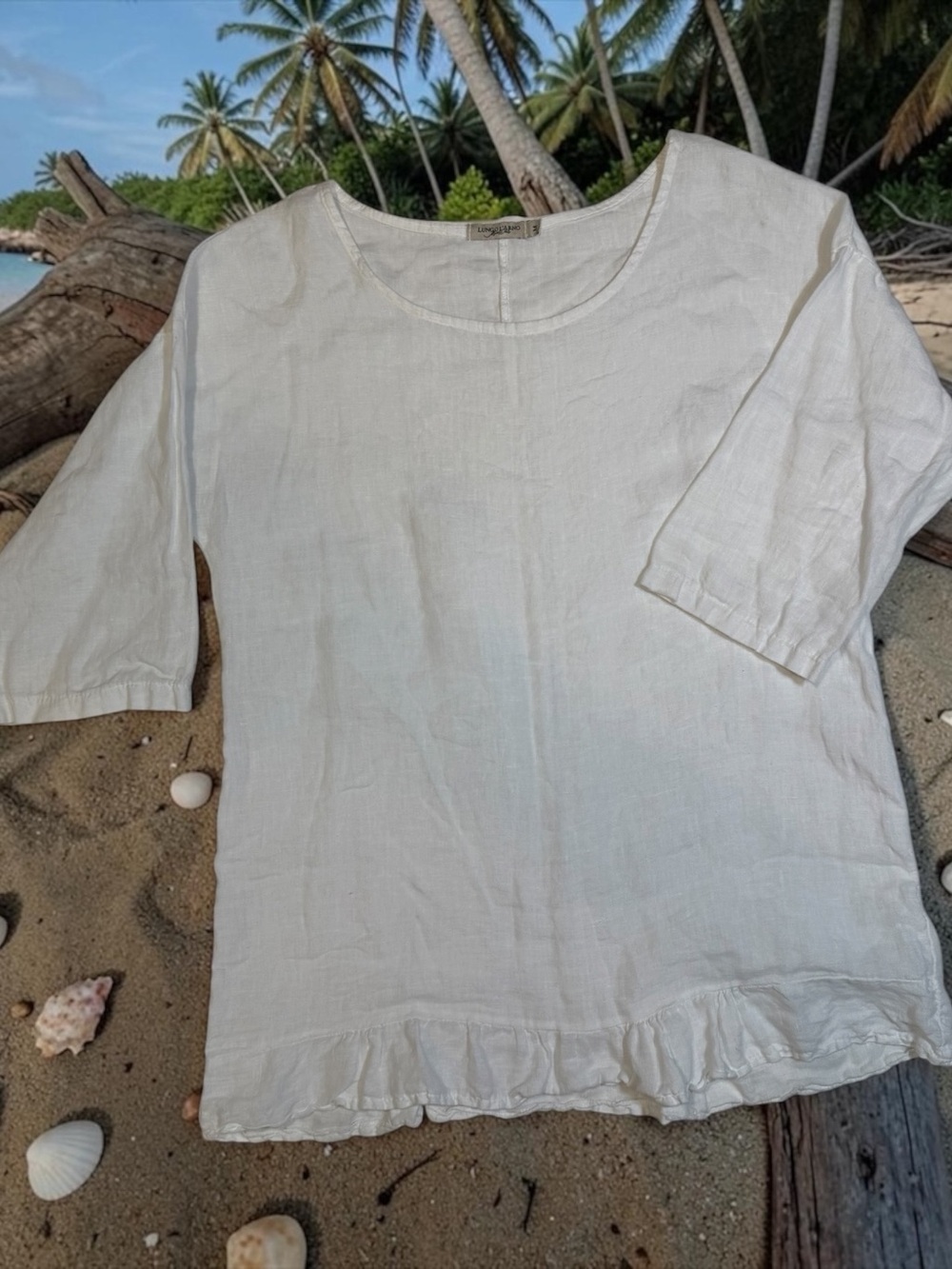 100% Linen Top White Scoop-Neck Short Half Sleeve Euro Summer M
LUNGO L’Arno